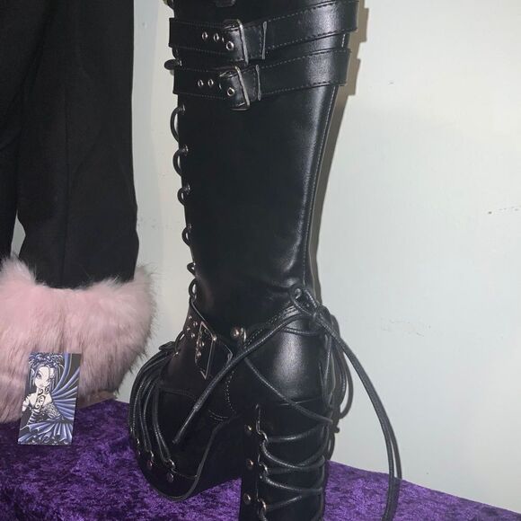 Demonia Charade-206 Knee High Buckle Boots - Picture 3 of 5